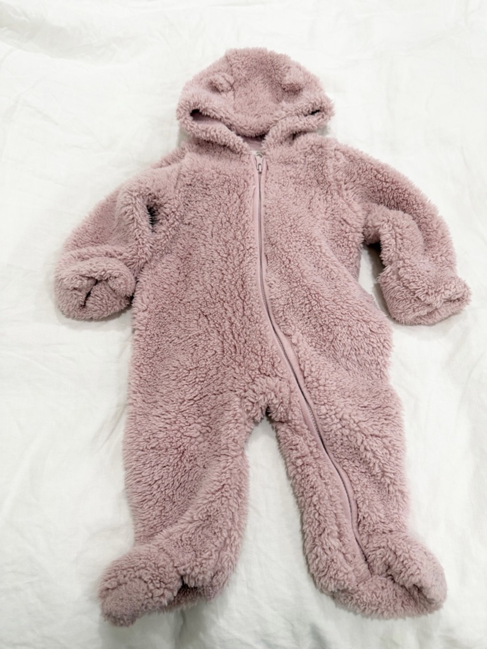 GAP Plush Hooded Footed One-Piece - Dusty Pink